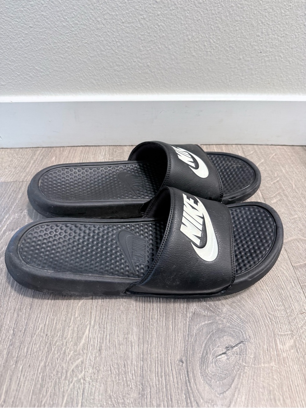 Nike Black Slides with White Logo